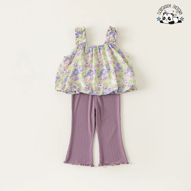 LEZONKIDS - Conjunto de Roupas de Verão de Alta Qualidade com Estampa para Meninas, Camisola e Calças Largadas para Crianças de 2 a 14 Anos
